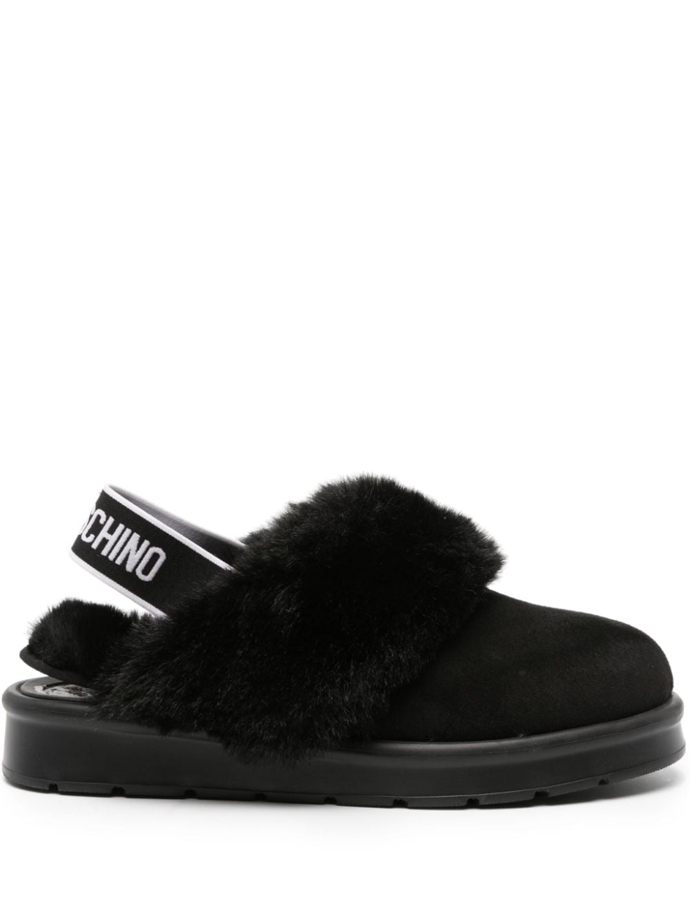 Love Moschino logo-print suede slippers - Black von Love Moschino