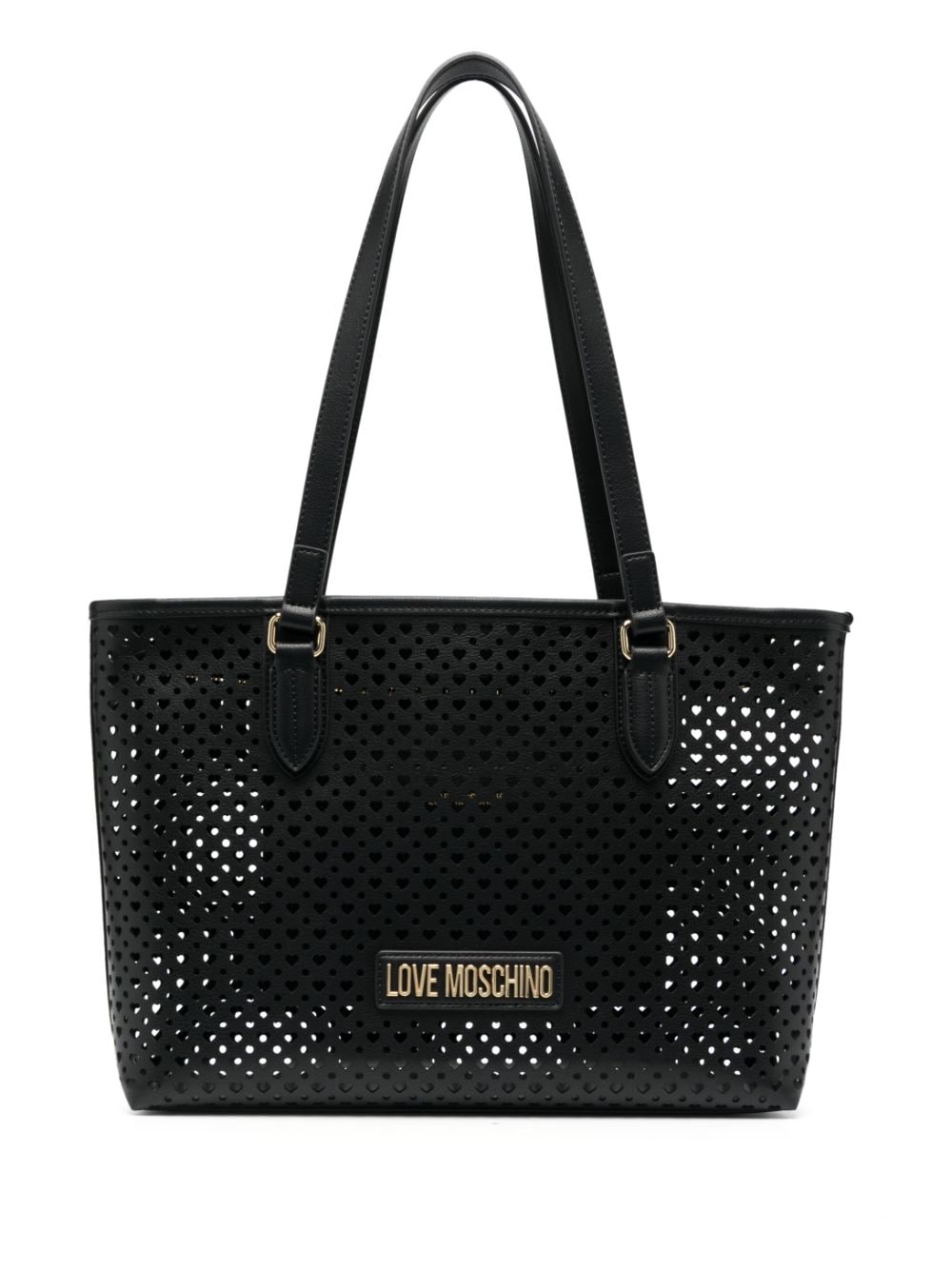 Love Moschino perforated-hearts faux-leather shoulder bag - Black von Love Moschino