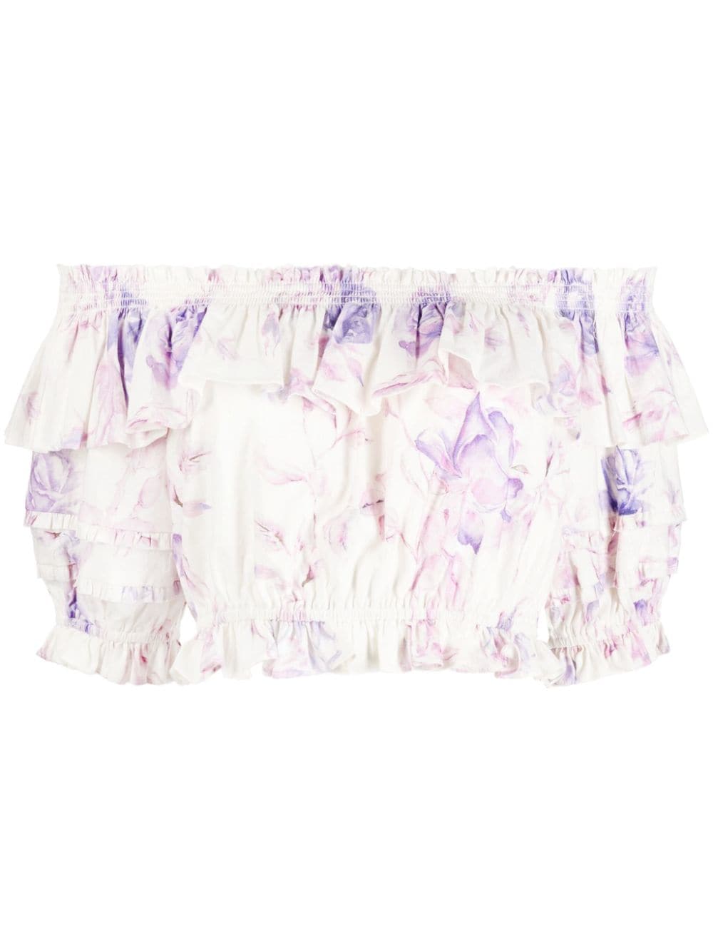 LoveShackFancy Audrille floral-print ruffled cropped top - Purple von LoveShackFancy