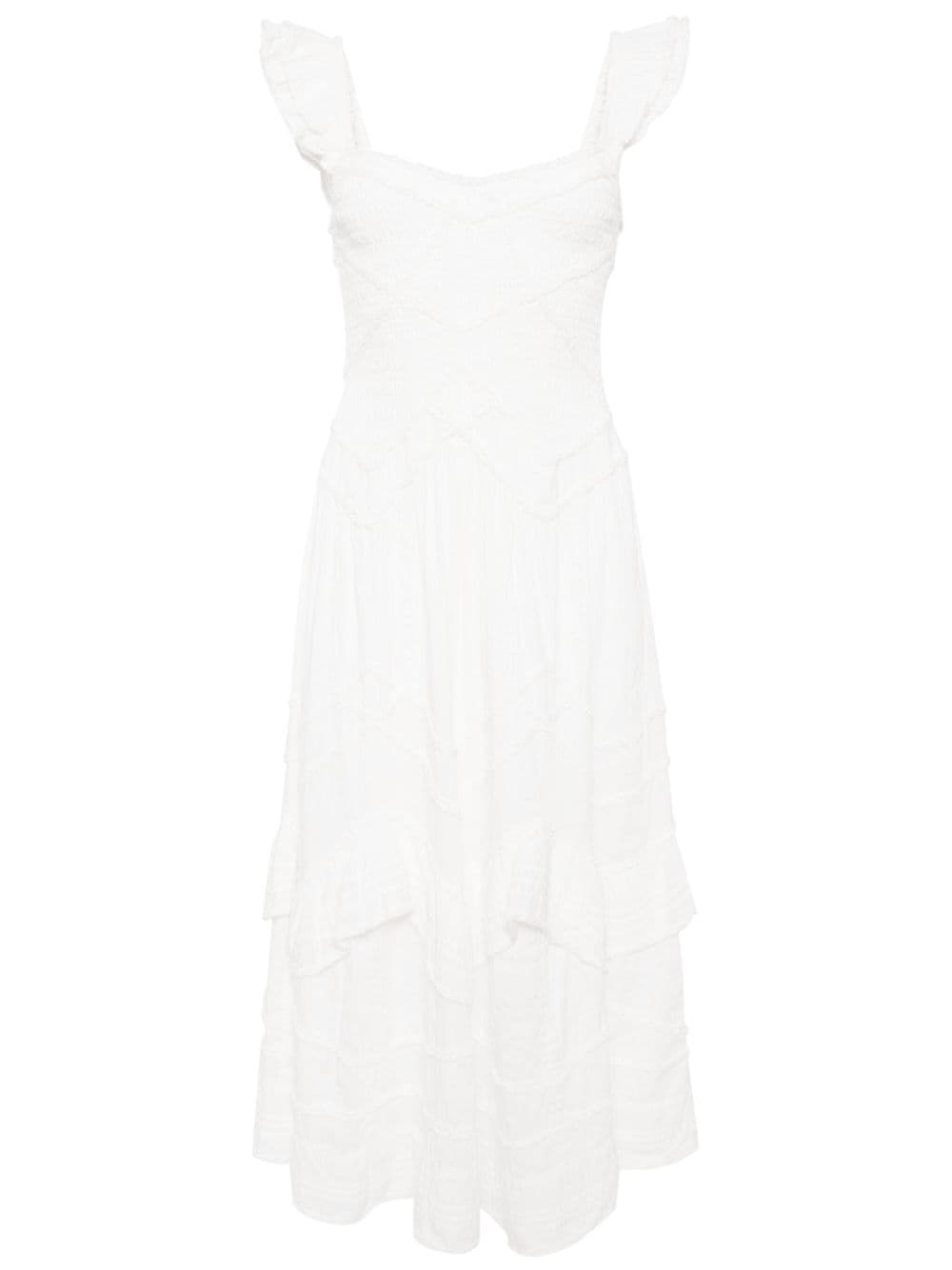 LoveShackFancy Brin smocked midi dress - White von LoveShackFancy