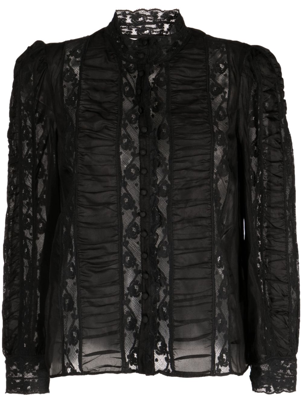 LoveShackFancy Jacque lace-panels silk shirt - Black von LoveShackFancy