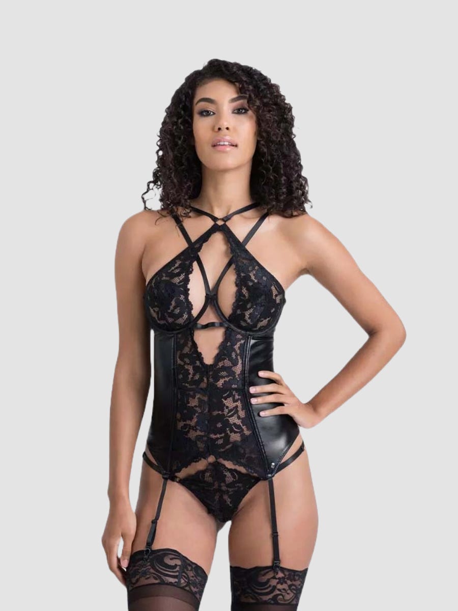 Lovehoney Fierce Romance Wetlook und Spitze Bustier-Set von Lovehoney-Lingerie