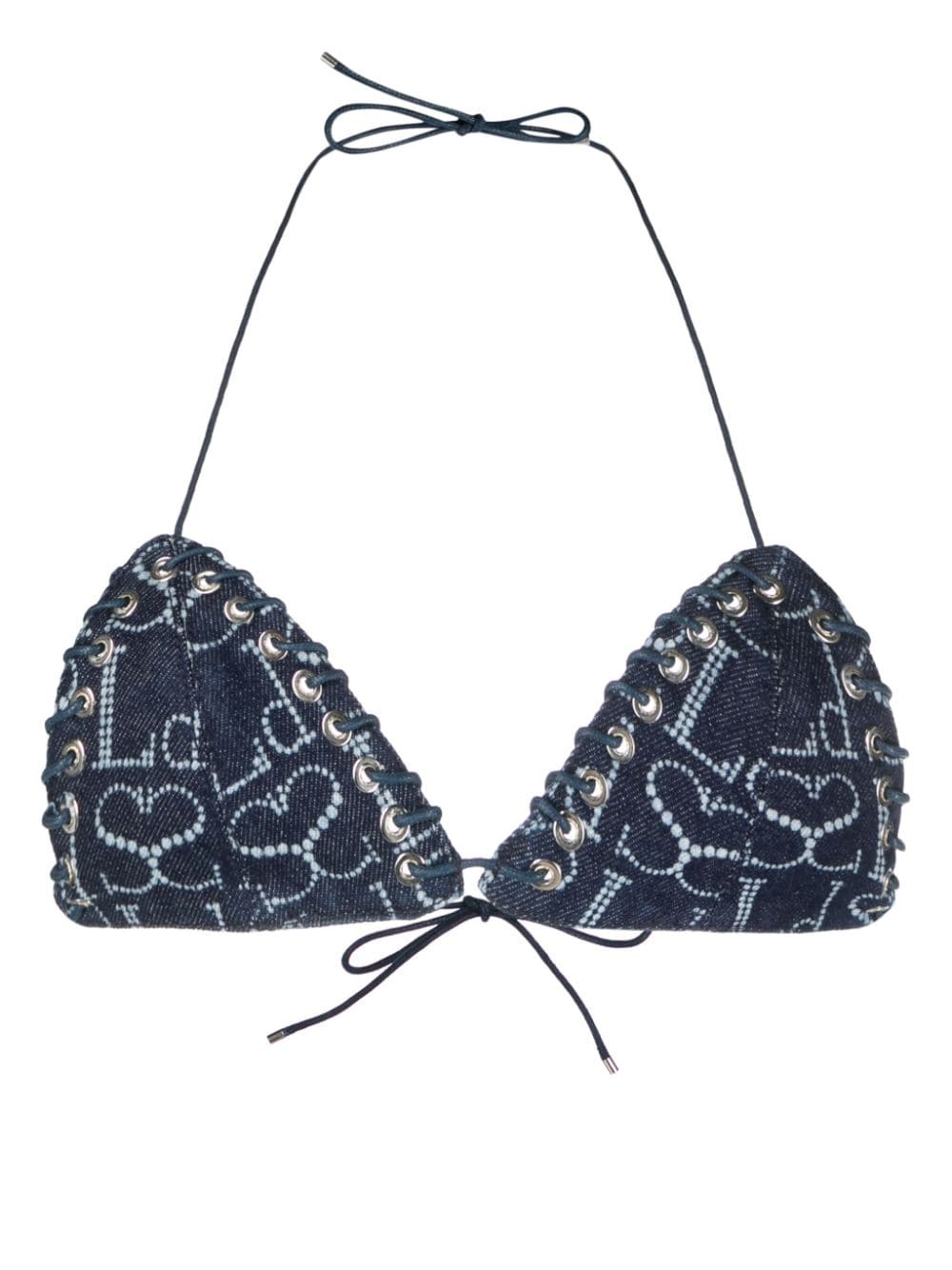 Ludovic de Saint Sernin logo-print denim bikini top - Blue von Ludovic de Saint Sernin