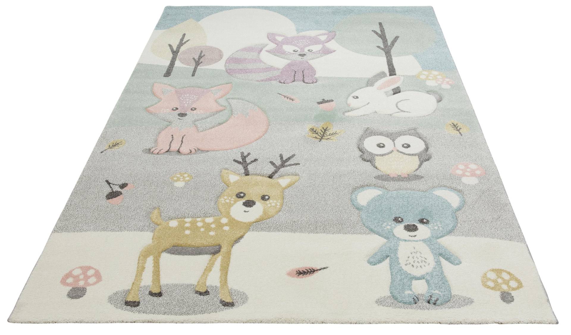 Lüttenhütt Kinderteppich »Wald«, rechteckig, Kurzflor, Motiv Tiere, in Pastell-Farben, 3D-Design, Waldtiere von Lüttenhütt