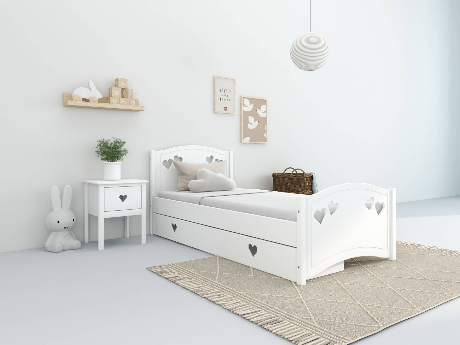 Lüttenhütt Jugendbett »Beeke, Kinderbett, mit Matratze + Schublade,«, (4 tlg., Komplettbett inklusive Lattenrost, Bettkasten und Matratze), FSC®-zertifiziert, viel Stauraum, bis 100 KG belastbar von Lüttenhütt