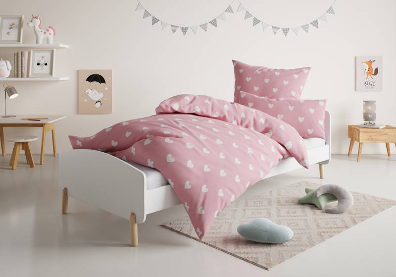 Lüttenhütt Kinderbettwäsche »CUDDLEE«, in vielen Designs: Dino,Einhorn,Weltraum,Baustelle,Herz,Trecker,Safari von Lüttenhütt