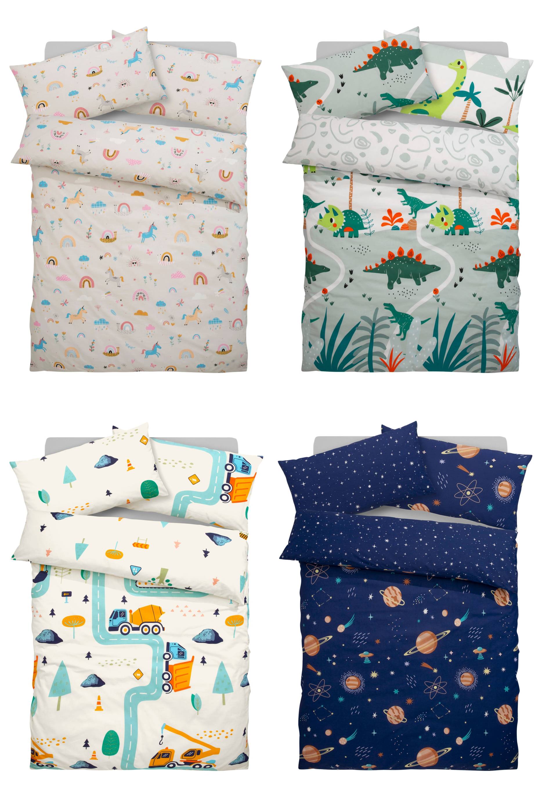 Lüttenhütt Kinderbettwäsche »CUDDLEE«, (2 tlg.), in vielen Designs verfügbar: Dino,Einhorn,Weltraum,Baustelle von Lüttenhütt