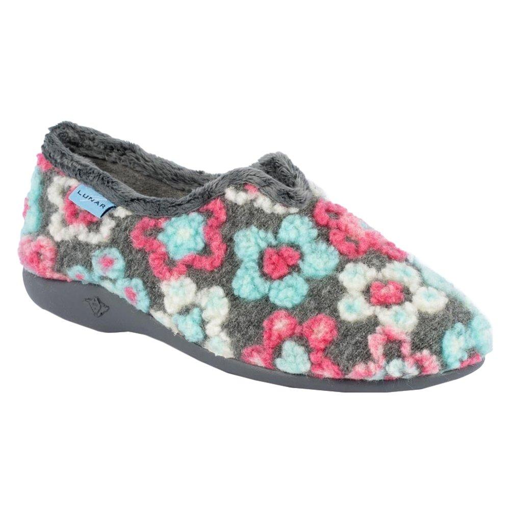 Hausschuhe Hippy, Blumen Damen Grau 37 von Lunar