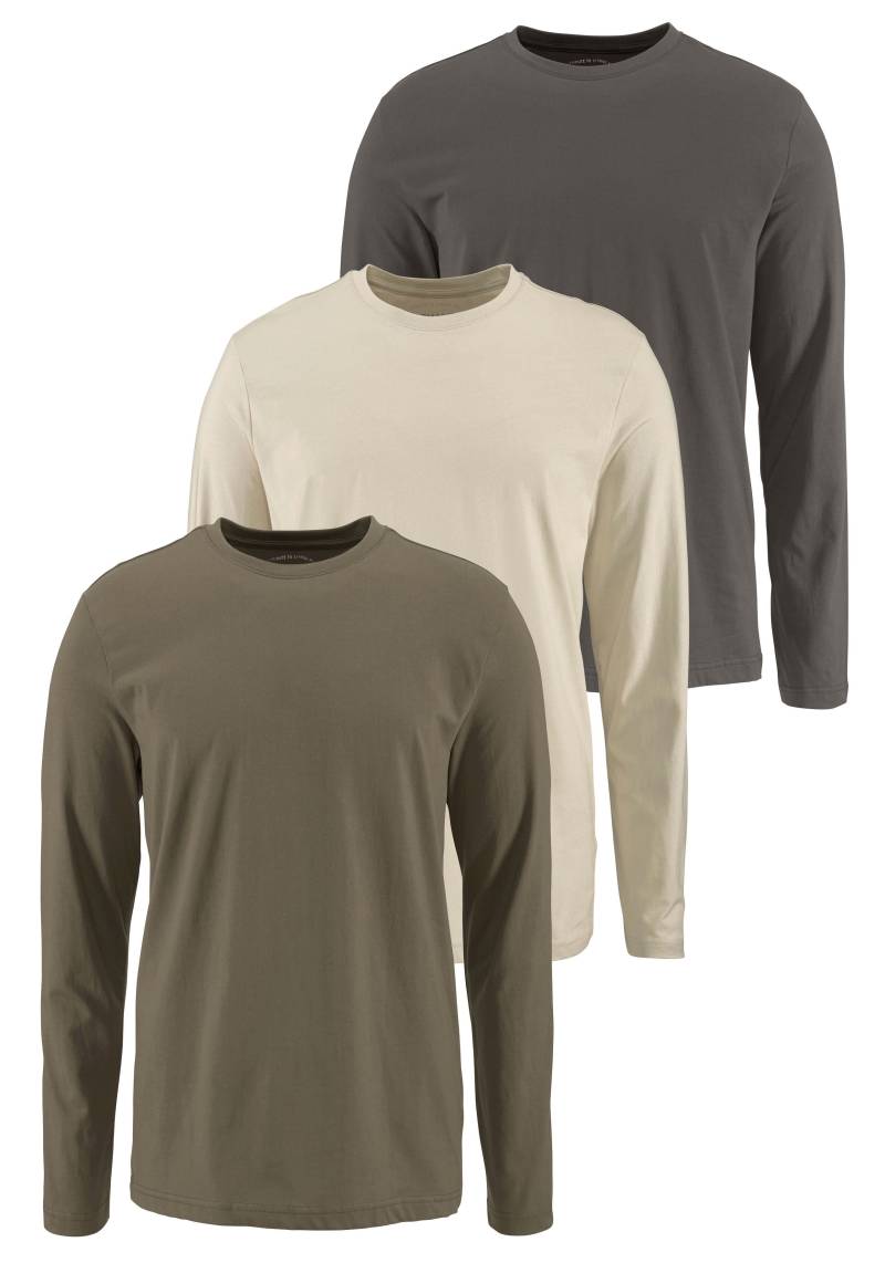 Man's World Langarmshirt »neue Farbe !«, (3er-Pack), Langarm, unifarben, aus Baumwolle, im 3er-Pack von Man's World