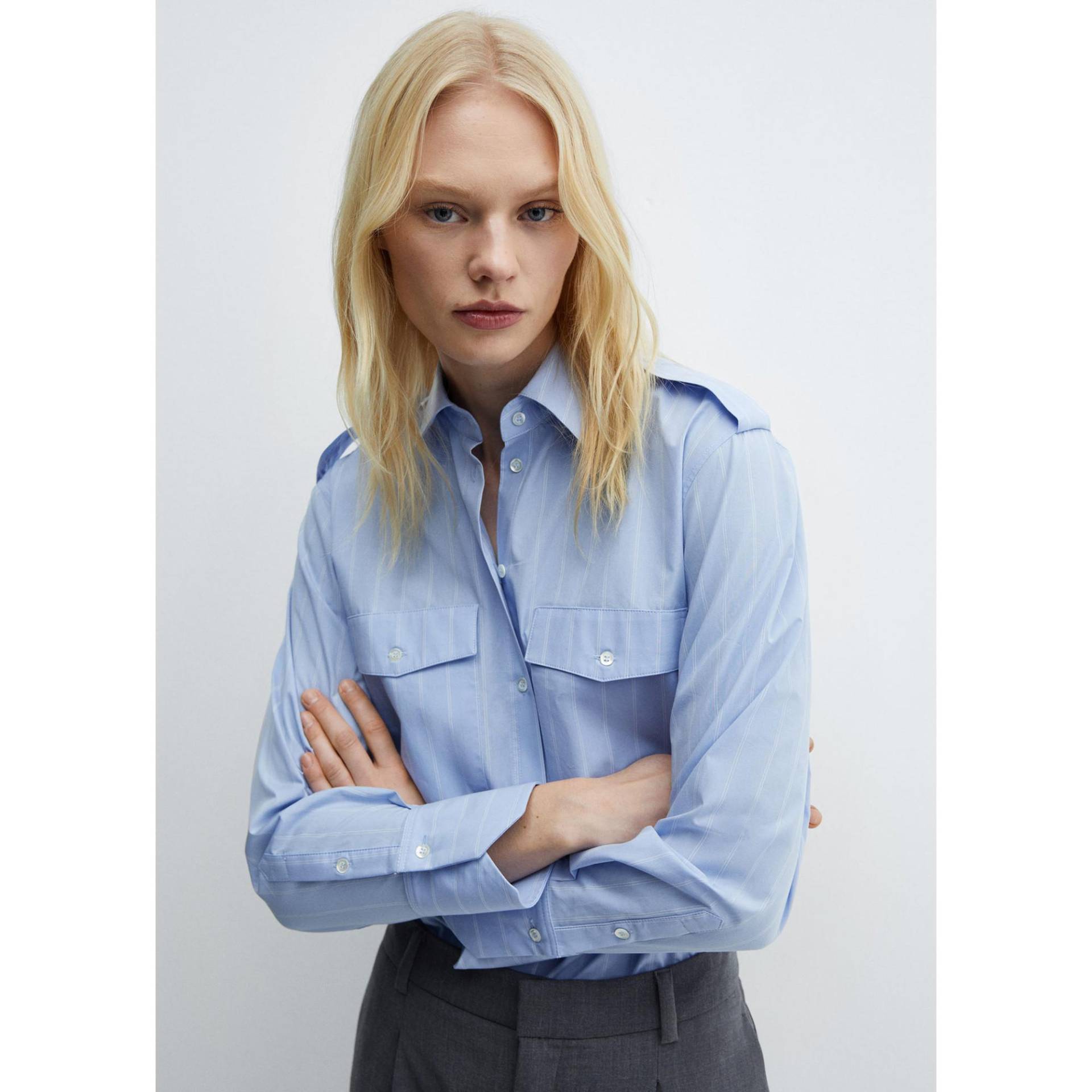 Shirt, Langarm Damen Mittelblau M von MANGO