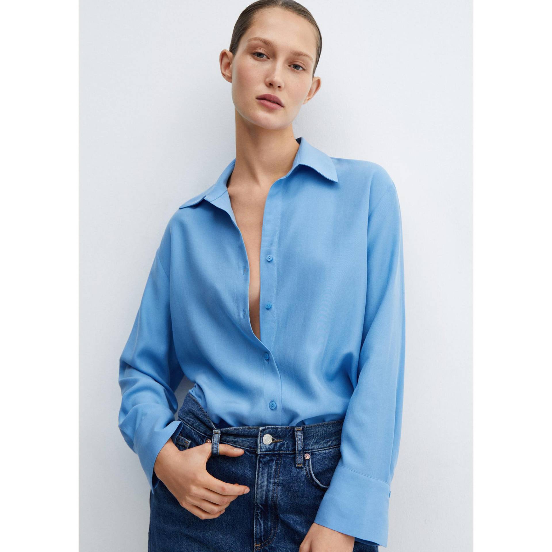 Shirt, Langarm Damen Saphirblau M von MANGO