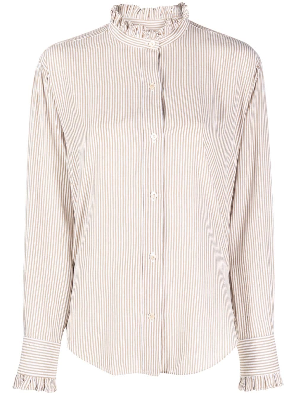 MARANT ÉTOILE Saoli ruffle-collar striped cotton shirt - Neutrals von MARANT ÉTOILE