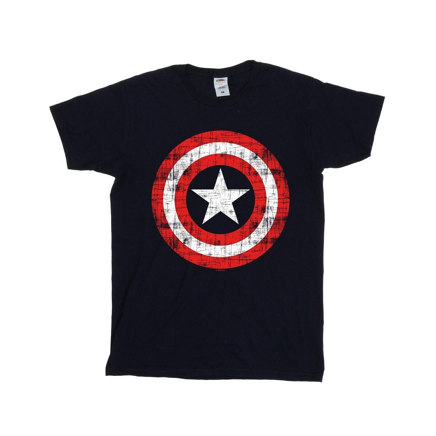 Avengers Captain America Scratched Shield Tshirt Damen Marine XXL von MARVEL