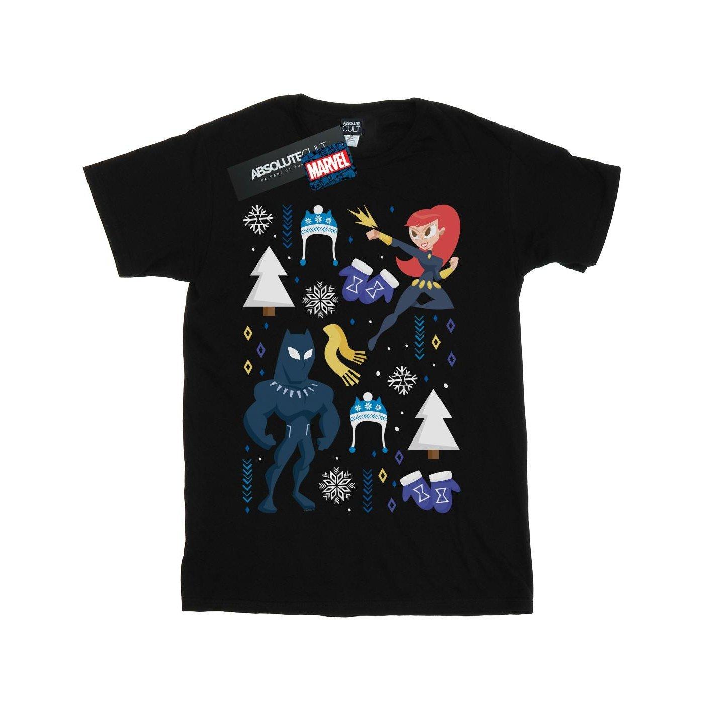 Black Panther And Black Widow Christmas Day Tshirt Damen Schwarz L von MARVEL