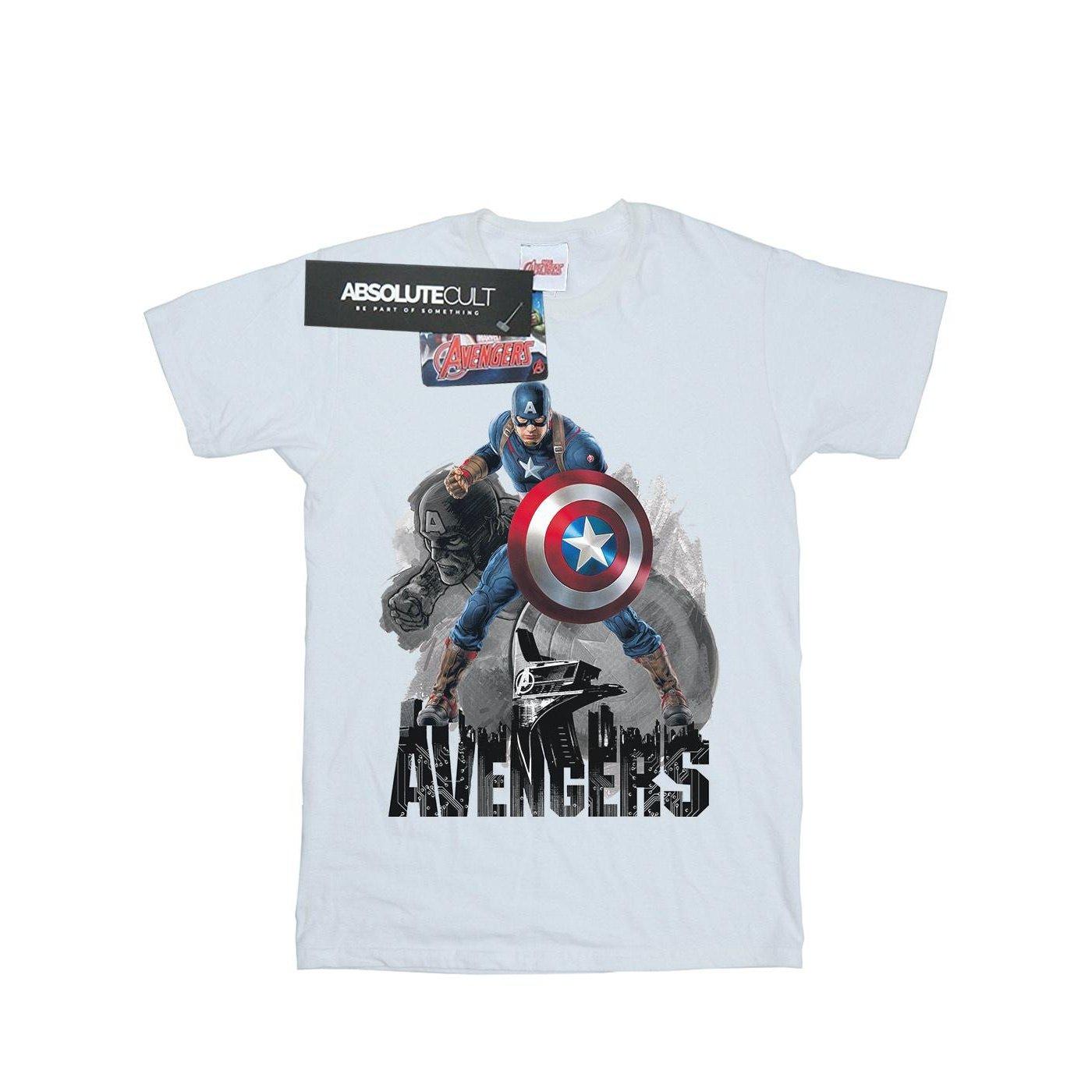 Captain America Action Pose Tshirt Damen Weiss XL von MARVEL