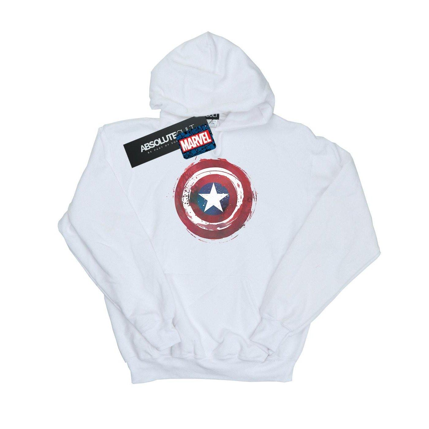 Captain America Splatter Shield Kapuzenpullover Unisex Weiss 116 von MARVEL