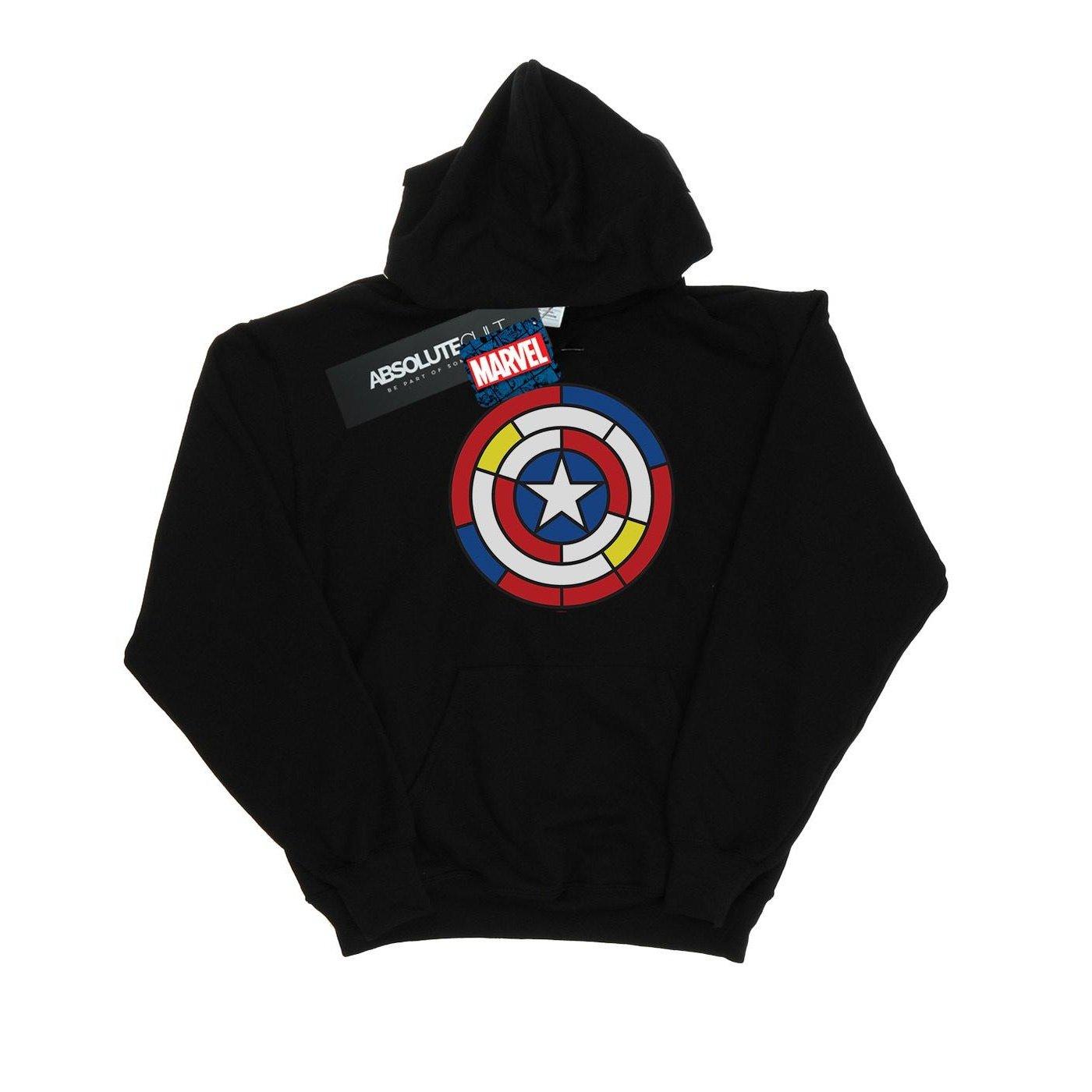 Captain America Stained Glass Shield Kapuzenpullover Mädchen Schwarz 128 von MARVEL