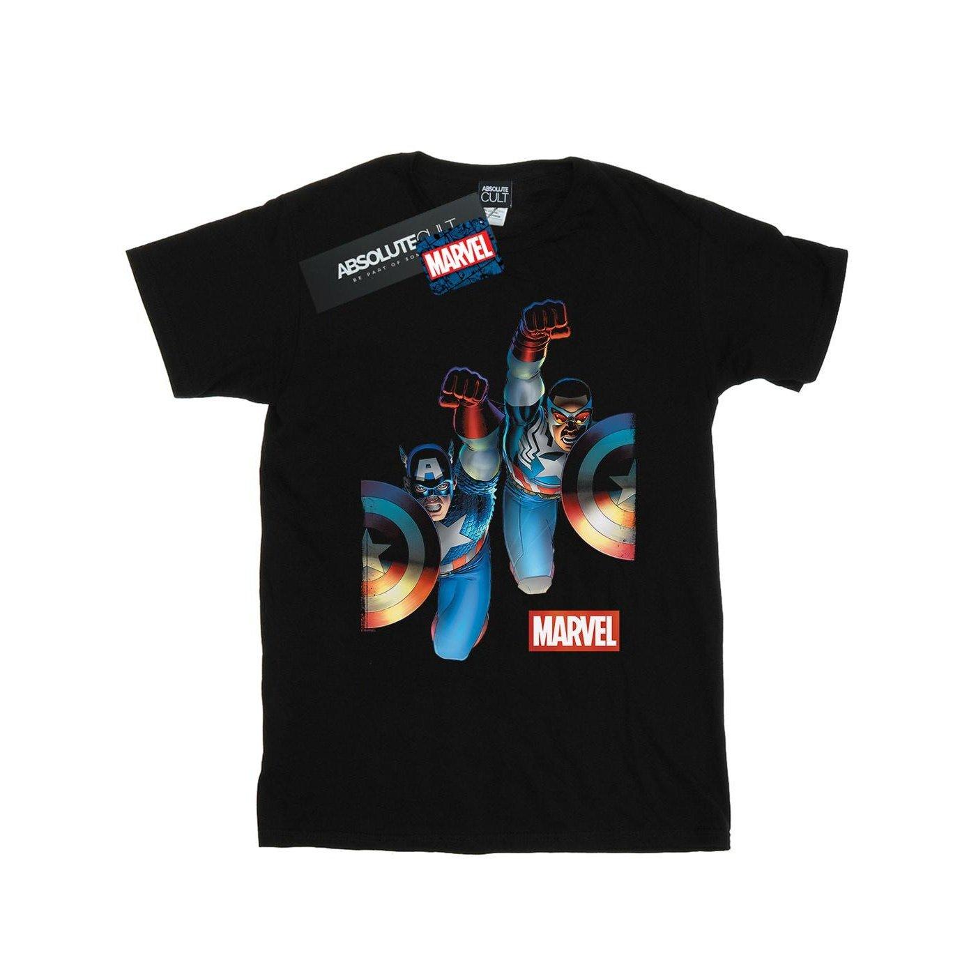 Falcon And Captain America Side By Side Tshirt Jungen Schwarz 140/146 von MARVEL