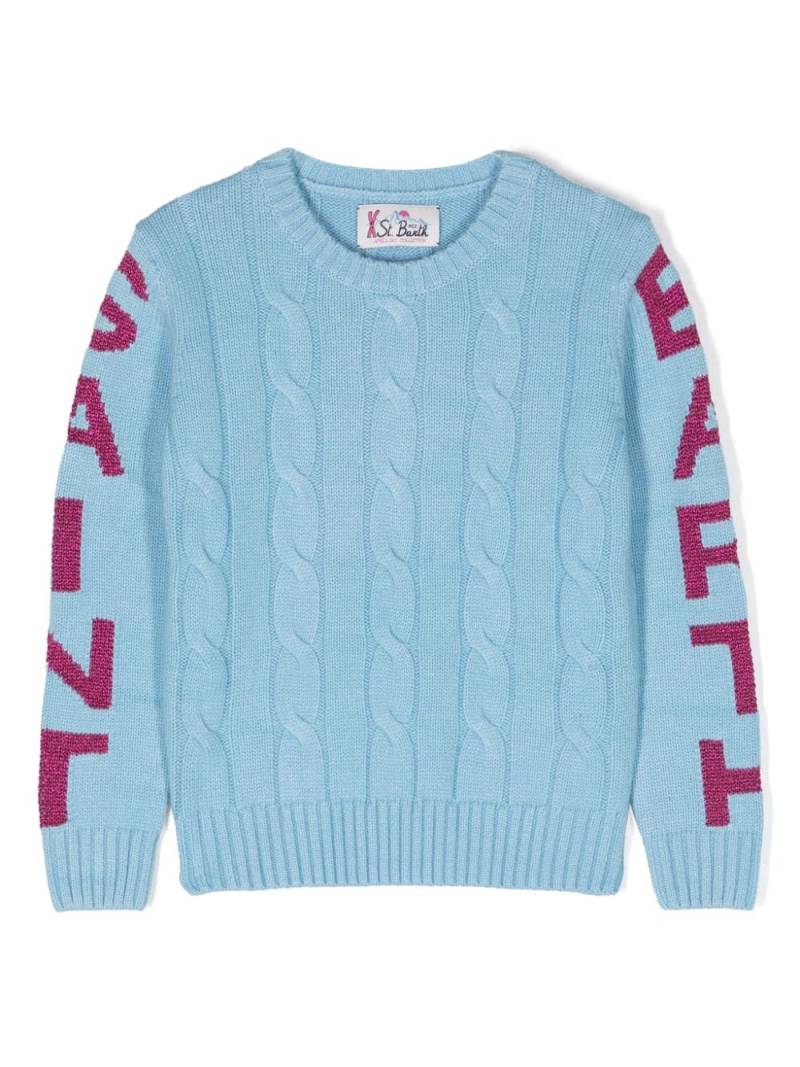 MC2 Saint Barth Kids logo intarsia-knit cable-knit jumper - Blue von MC2 Saint Barth Kids