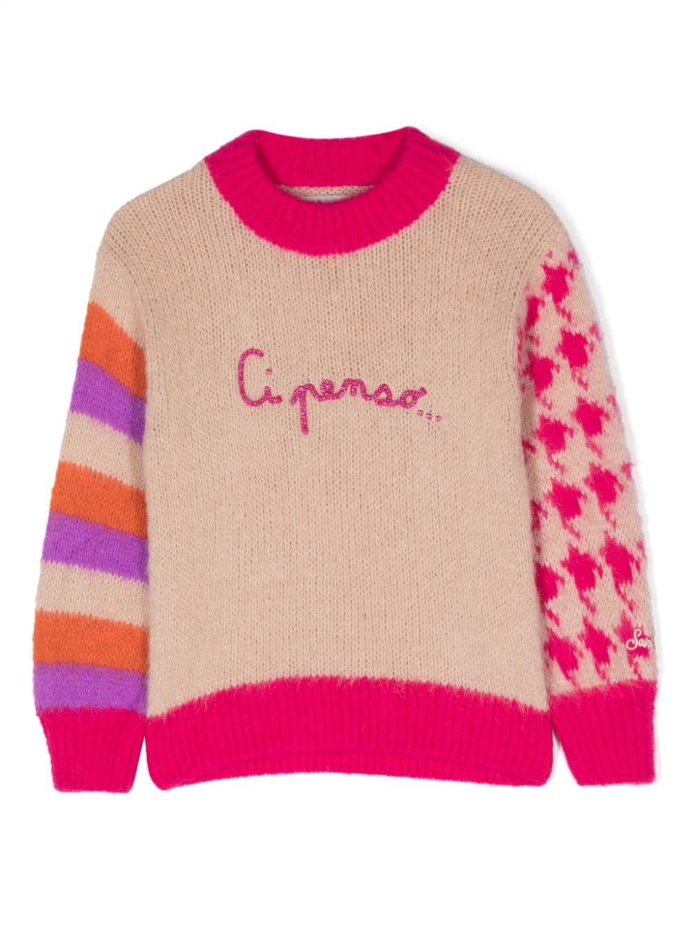 MC2 Saint Barth Kids slogan-embroidered patterned-jacquard jumper - Pink von MC2 Saint Barth Kids