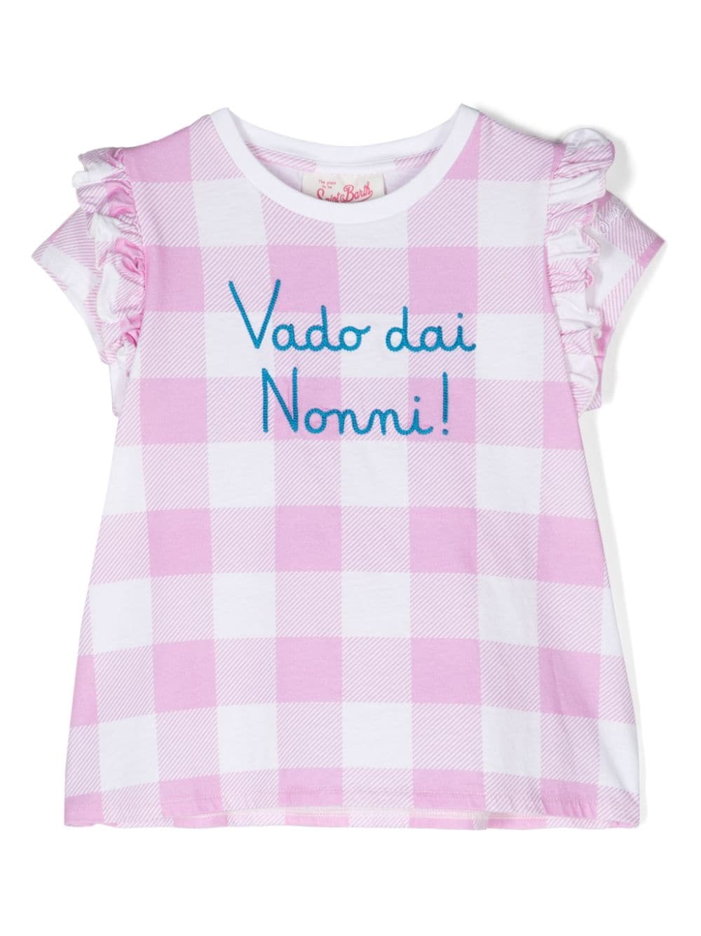 MC2 Saint Barth Kids slogan-embroidered plaid-check T-shirt - Pink von MC2 Saint Barth Kids