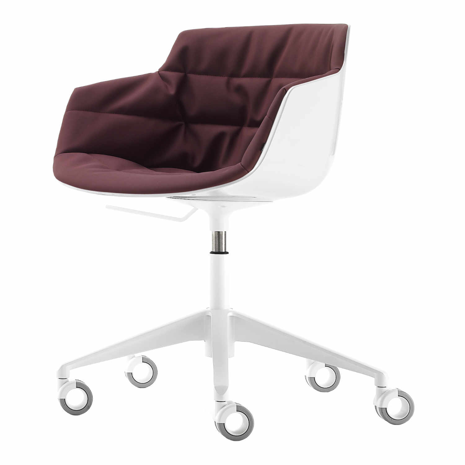 Flow Slim 5 Sternfüsse Rollen Bürodrehstuhl, Schale weiss f006, Stoffbezug todi cat. b - hellgrau r849, Strukturausführung lackiert matt weiss x053 Flow Slim 5 Sternfüsse Rollen Bürodrehstuhl, Schale weiss f006, Stoffbezug todi cat. b - hellgrau r849, Strukturausführung lackiert matt weiss x053 von MDF Italia