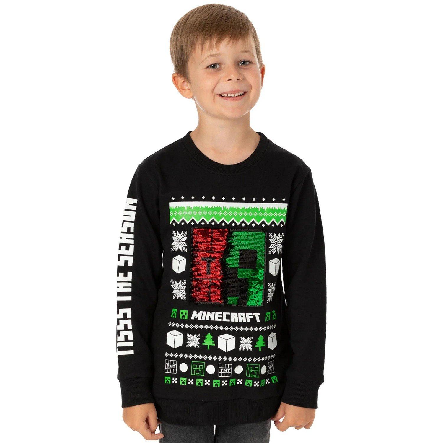 Pullover Pailletten Weihnachtliches Design Mädchen Schwarz 134 von MINECRAFT