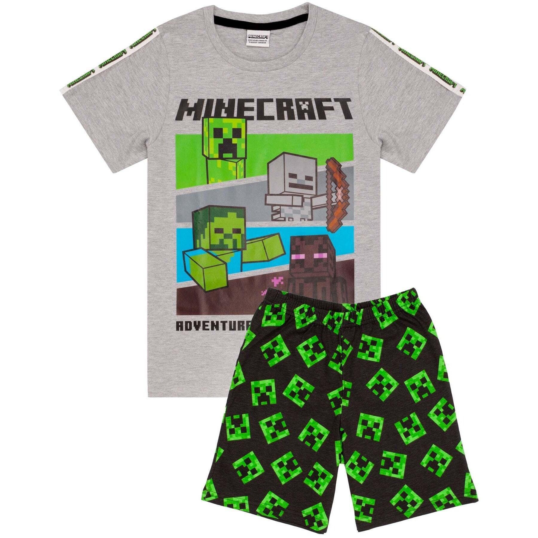 Schlafanzug Mit Shorts Unisex Grau 128 von MINECRAFT