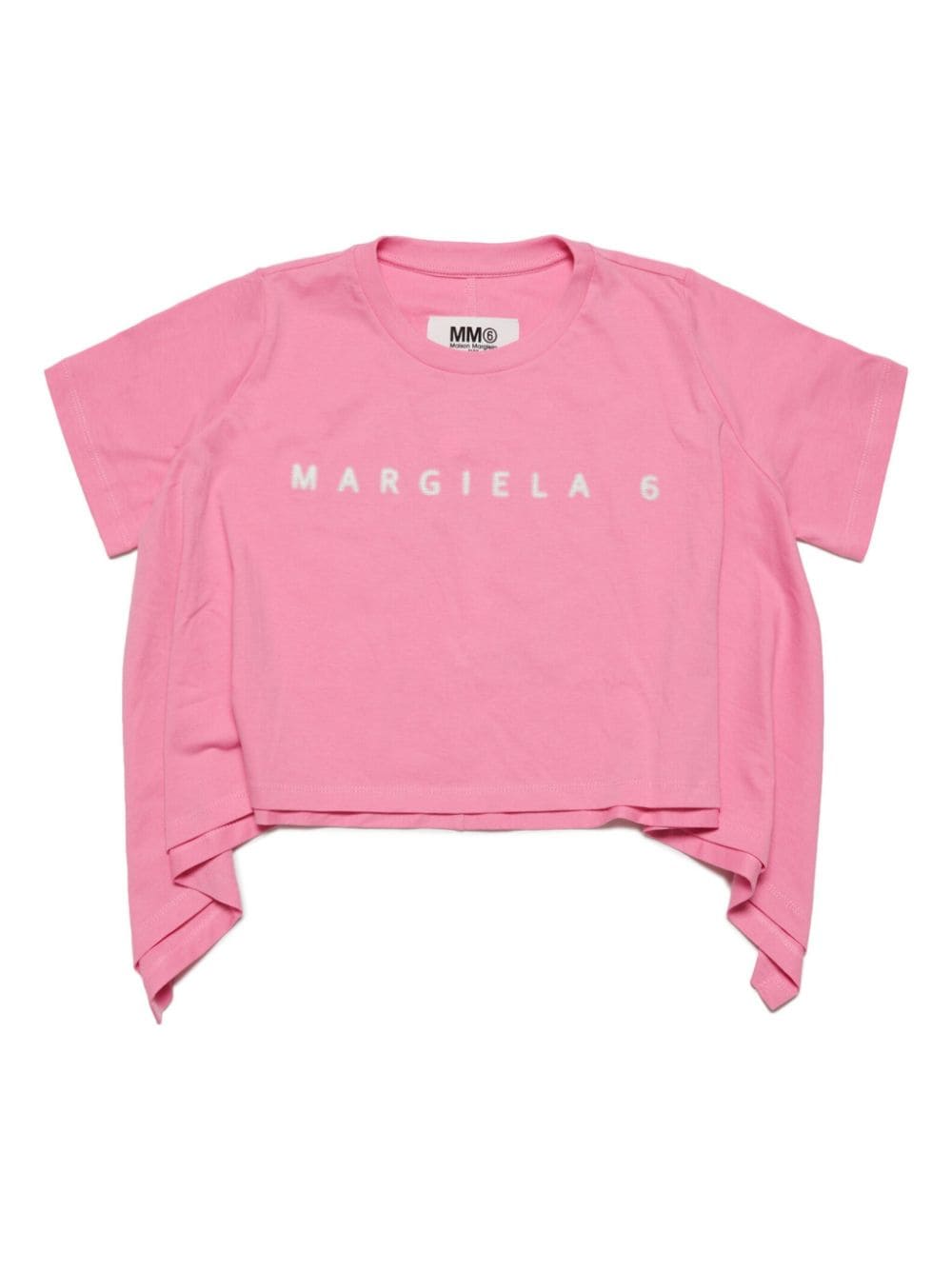 MM6 Maison Margiela Kids asymmetric logo-print T-shirt - Pink von MM6 Maison Margiela Kids