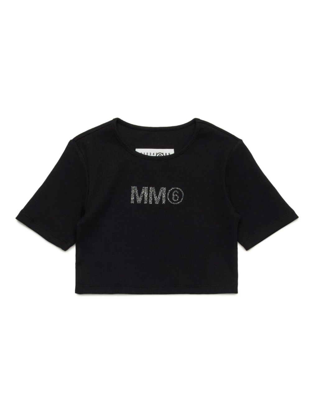 MM6 Maison Margiela Kids glitter logo-print cropped T-shirt - Black von MM6 Maison Margiela Kids