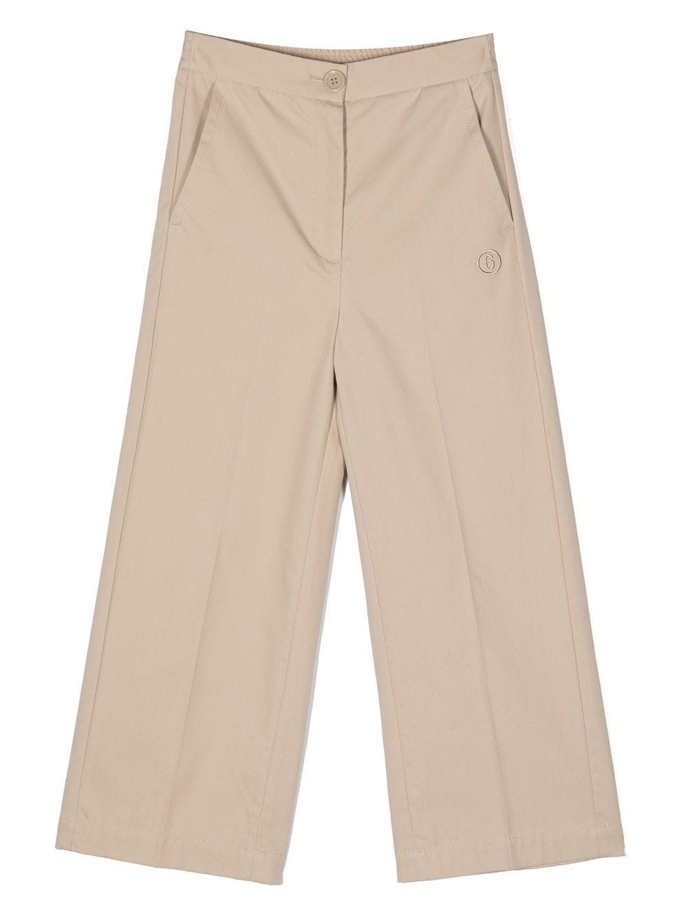 MM6 Maison Margiela Kids logo-embroidered wide-leg trousers - Neutrals von MM6 Maison Margiela Kids