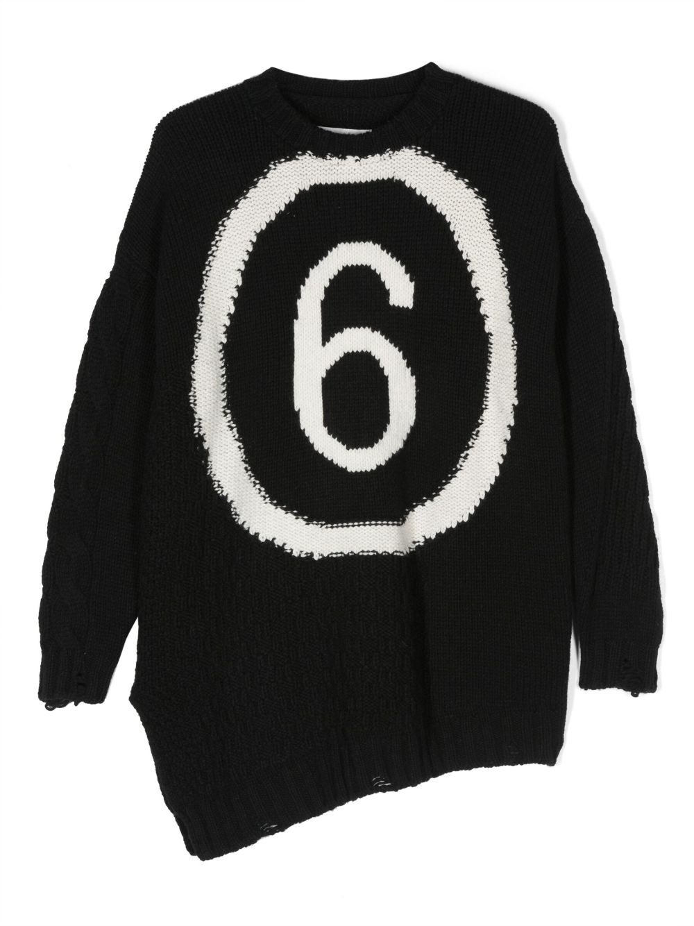 MM6 Maison Margiela Kids logo-intarsia asymmetric jumper - Black von MM6 Maison Margiela Kids