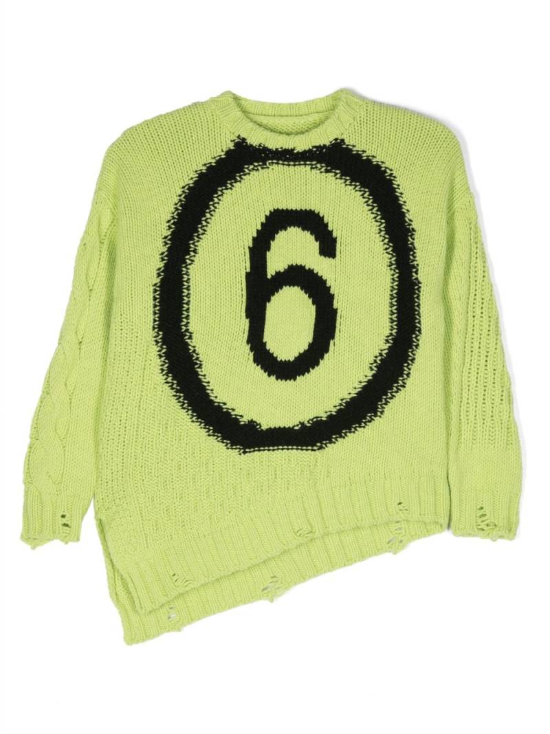 MM6 Maison Margiela Kids logo intarsia ripped jumper - Green von MM6 Maison Margiela Kids