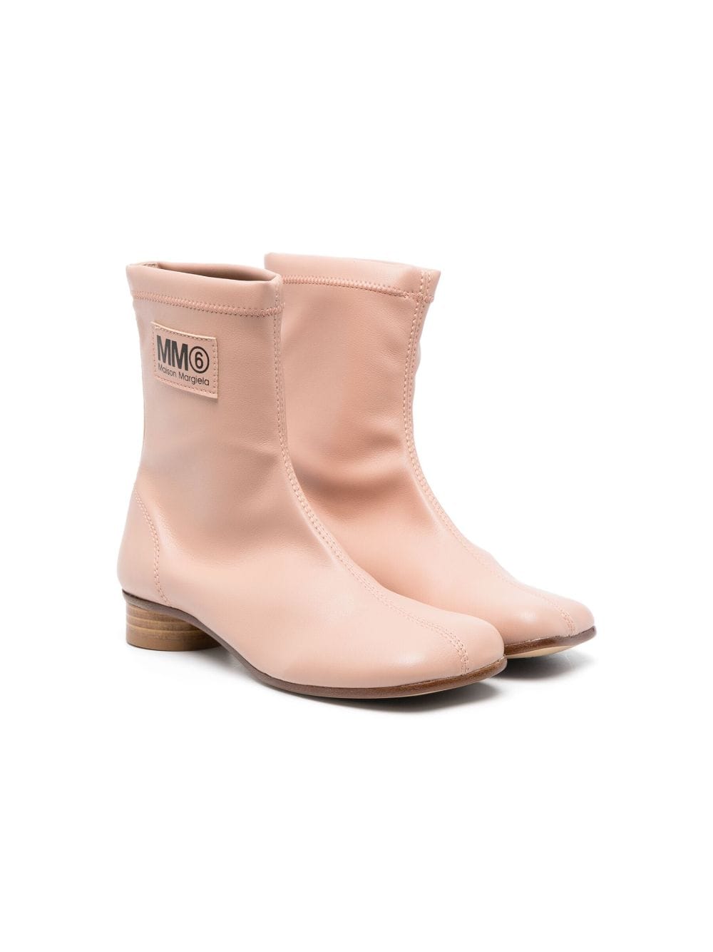 MM6 Maison Margiela Kids logo-patch leather ankle boots - Pink von MM6 Maison Margiela Kids