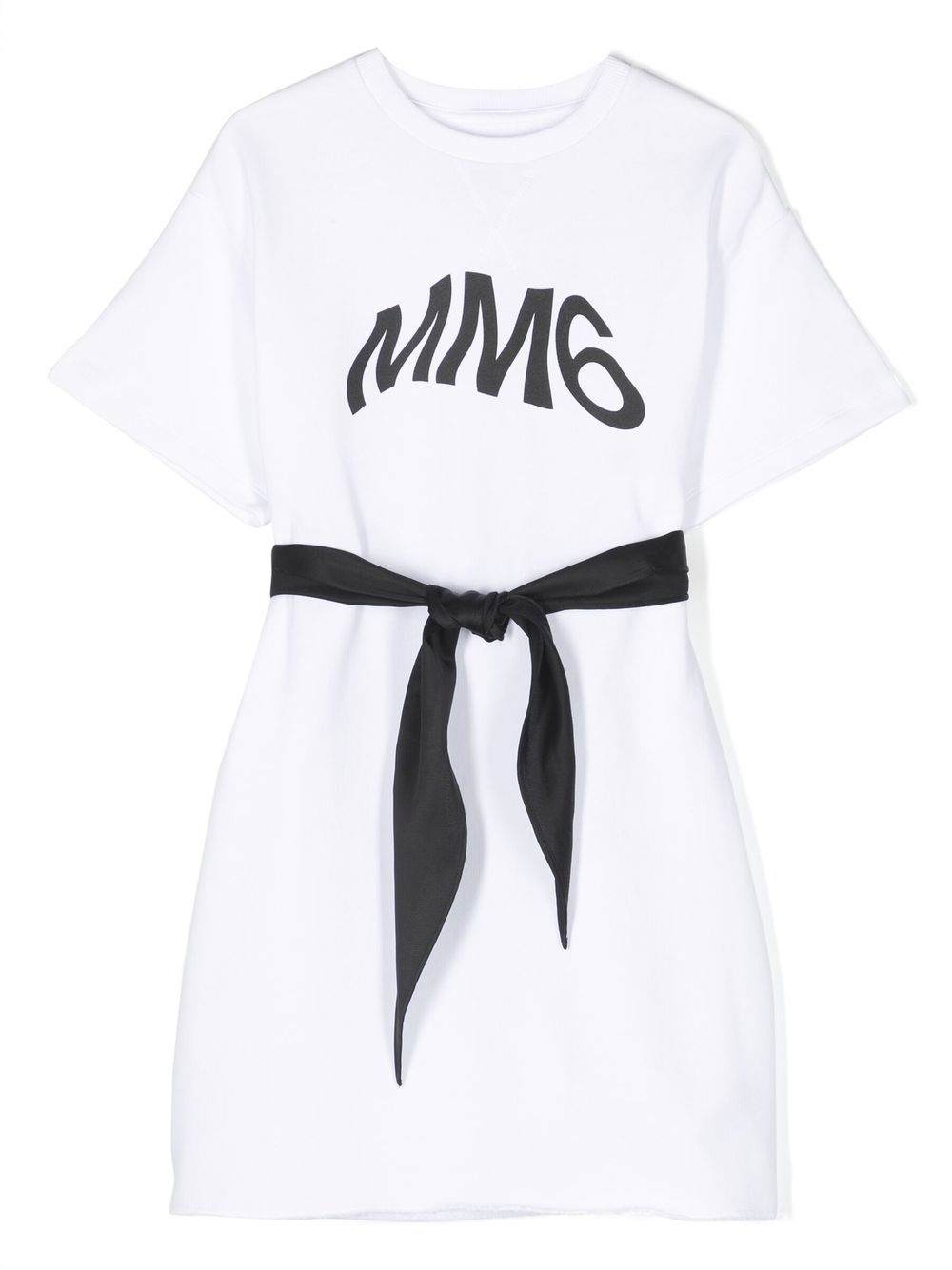 MM6 Maison Margiela Kids logo-print belted T-shirt - White von MM6 Maison Margiela Kids