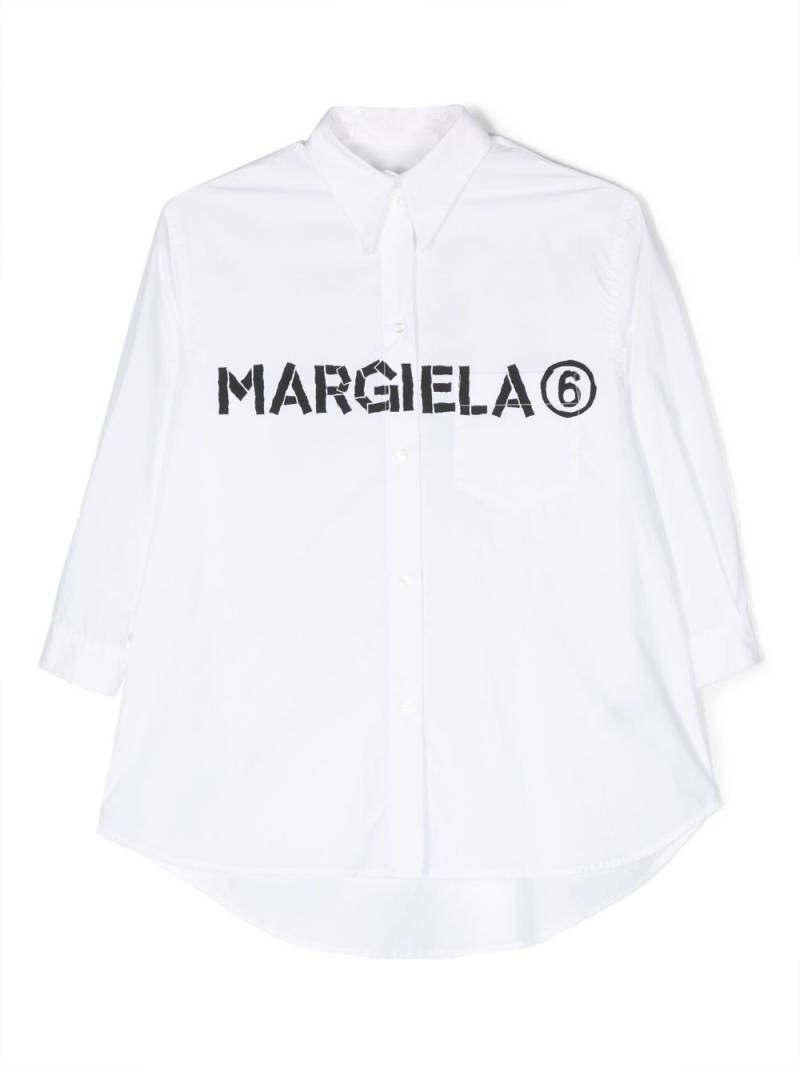 MM6 Maison Margiela Kids logo-print cotton shirt dress - White von MM6 Maison Margiela Kids