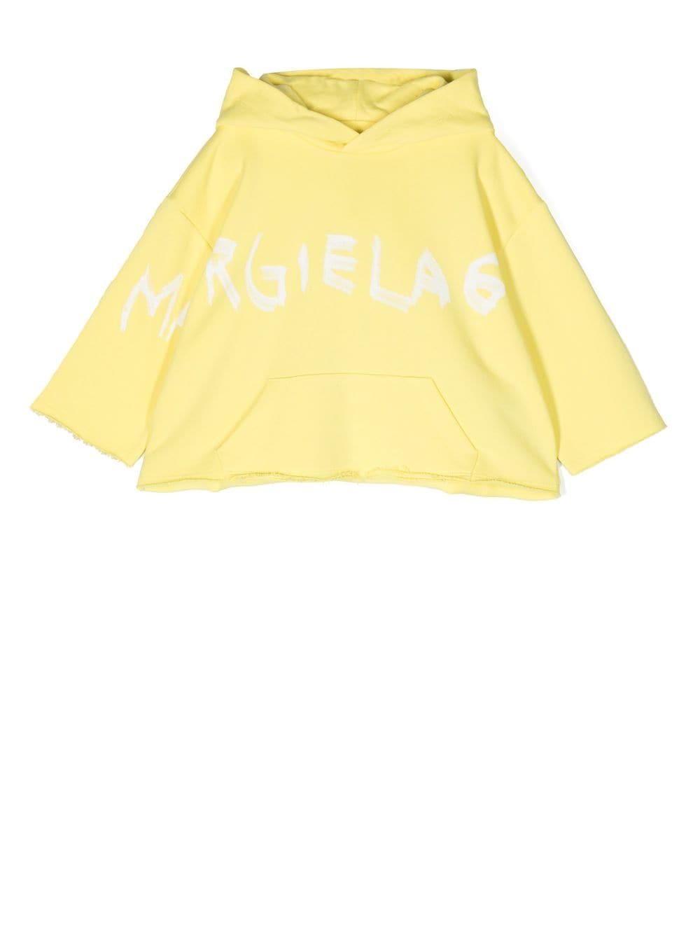 MM6 Maison Margiela Kids logo-print cropped hoodie - Yellow von MM6 Maison Margiela Kids