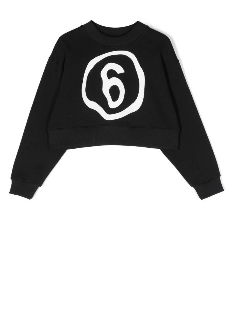 MM6 Maison Margiela Kids logo-print cropped sweatshirt - Black von MM6 Maison Margiela Kids