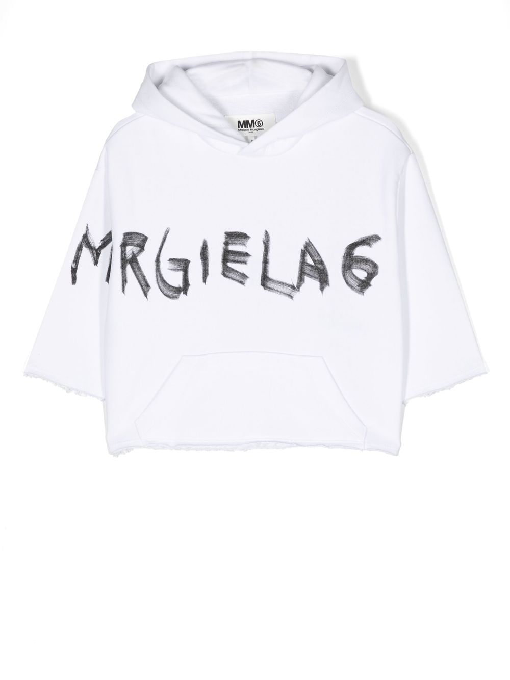 MM6 Maison Margiela Kids logo-print raw-cut hoodie - White von MM6 Maison Margiela Kids