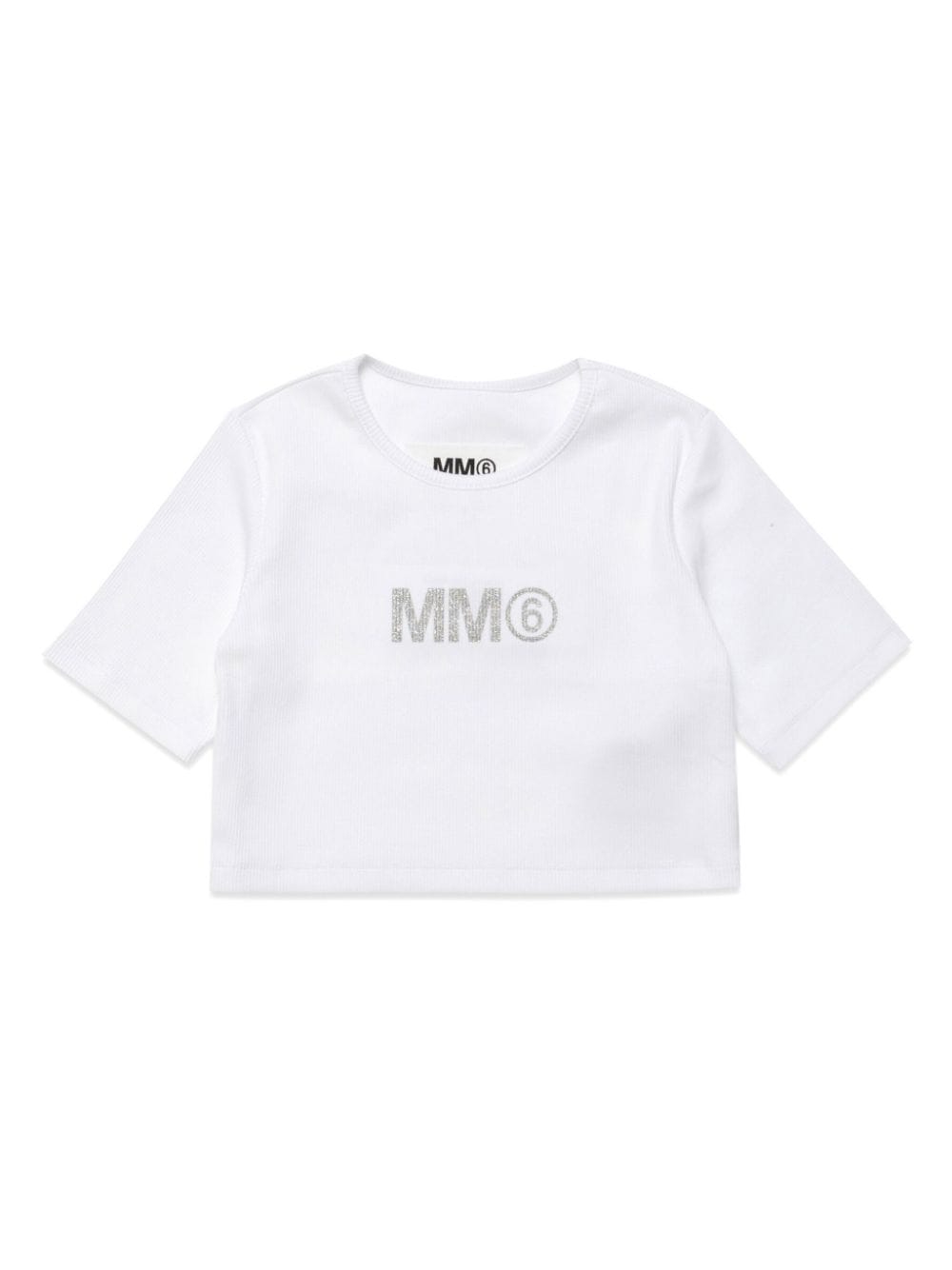 MM6 Maison Margiela Kids logo-print ribbed crop top - White von MM6 Maison Margiela Kids