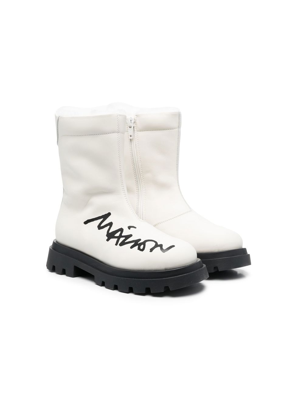 MM6 Maison Margiela Kids logo-print shearling-trim boots - White von MM6 Maison Margiela Kids