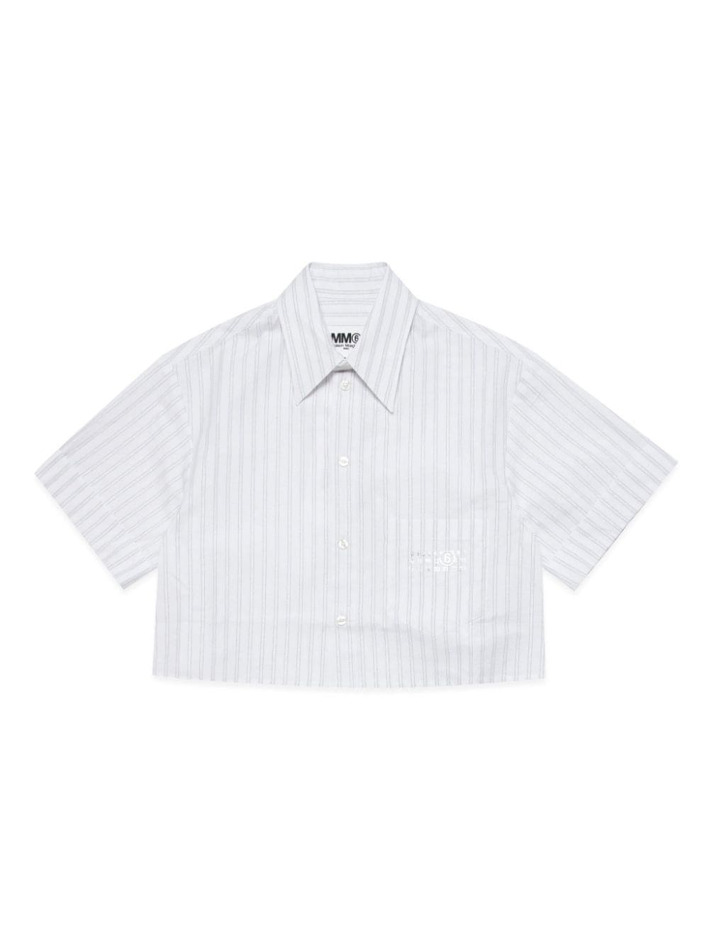 MM6 Maison Margiela Kids logo-print striped cotton shirt - White von MM6 Maison Margiela Kids