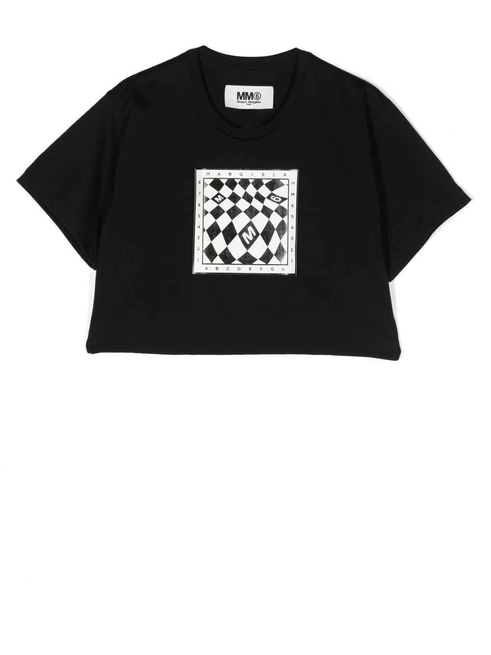 MM6 Maison Margiela Kids monochrome graphic print cropped T-shirt - Black von MM6 Maison Margiela Kids