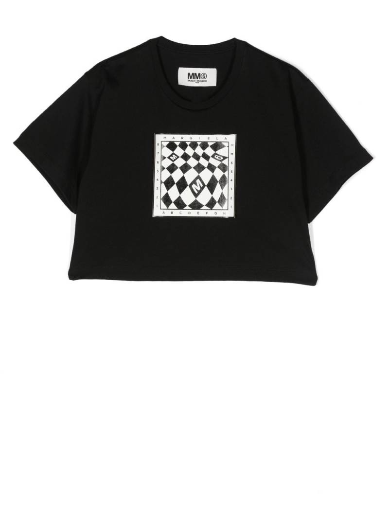 MM6 Maison Margiela Kids monochrome graphic print cropped T-shirt - Black von MM6 Maison Margiela Kids