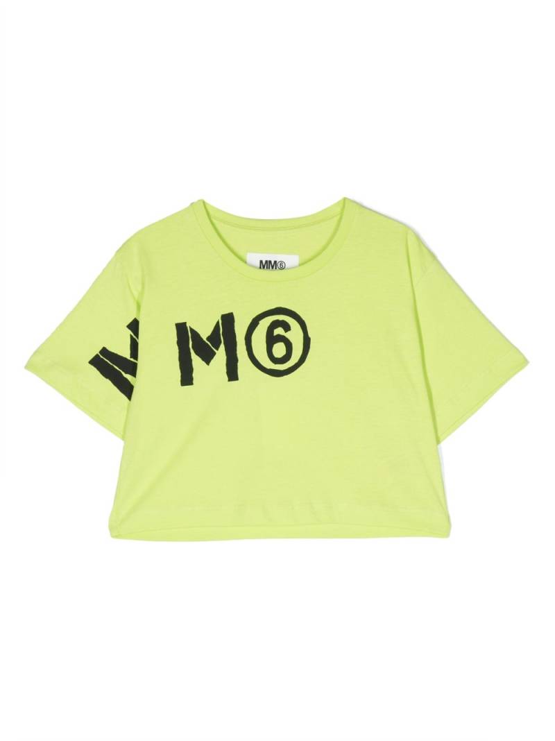 MM6 Maison Margiela Kids numbers-motif cropped cotton T-shirt - Green von MM6 Maison Margiela Kids