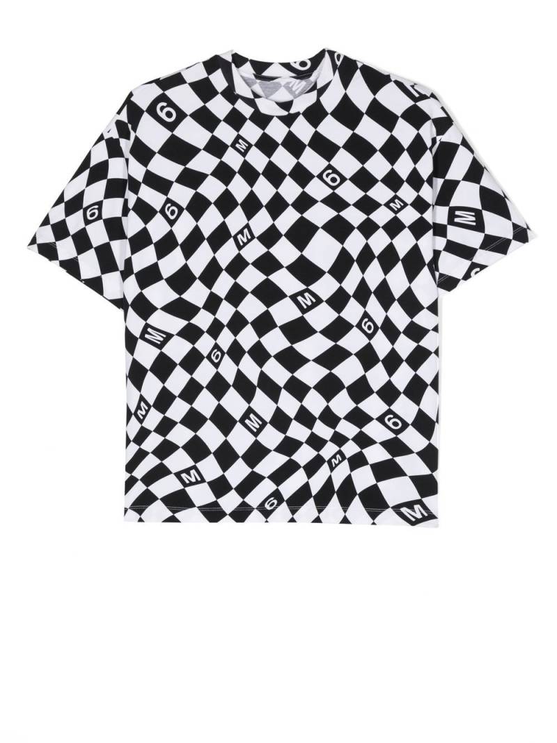 MM6 Maison Margiela Kids warp check pattern cotton T-shirt - Black von MM6 Maison Margiela Kids