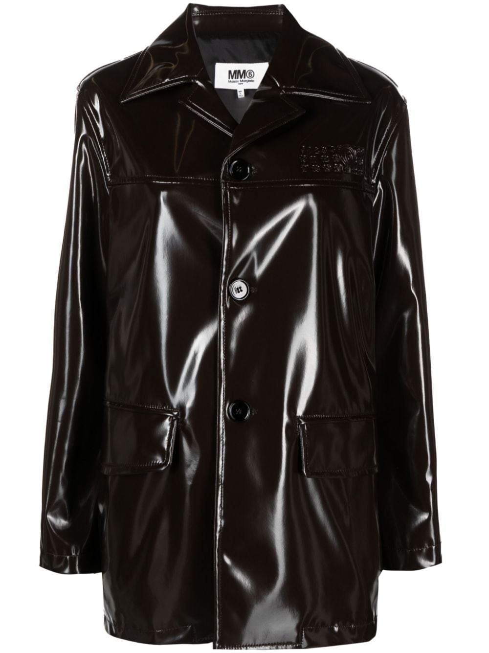MM6 Maison Margiela Numbers-motif glossy-finish blazer - Brown von MM6 Maison Margiela