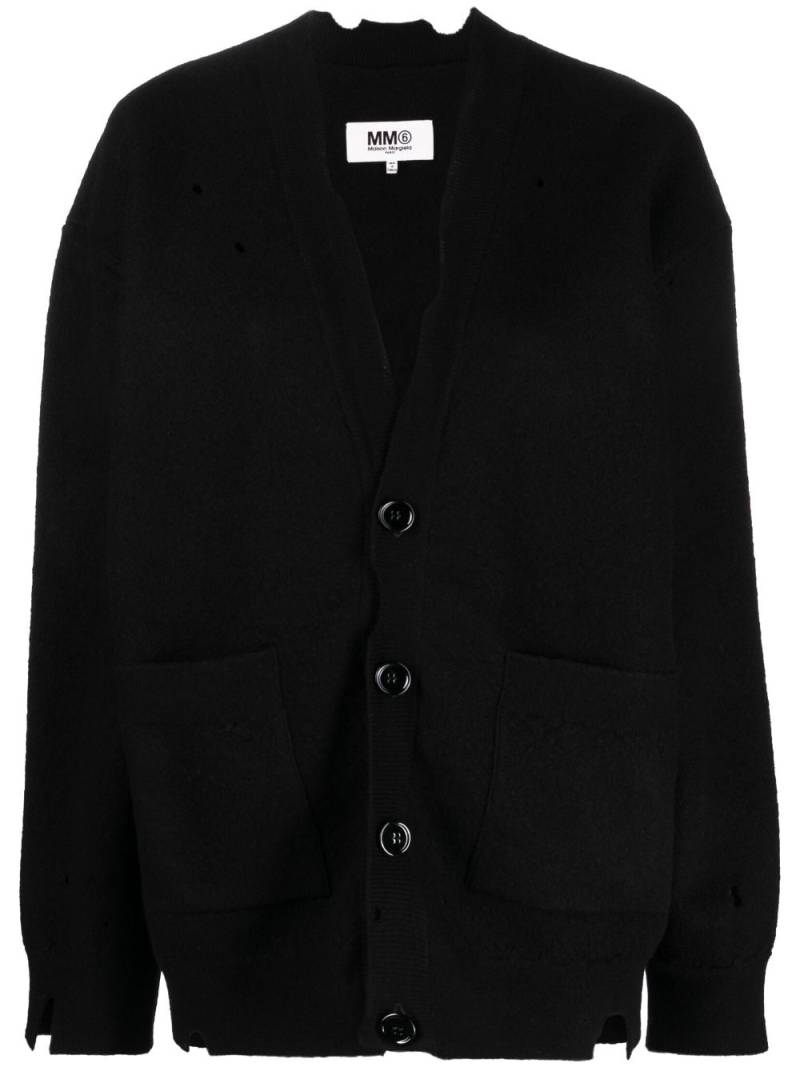 MM6 Maison Margiela distressed V-neck cardigan - Black von MM6 Maison Margiela