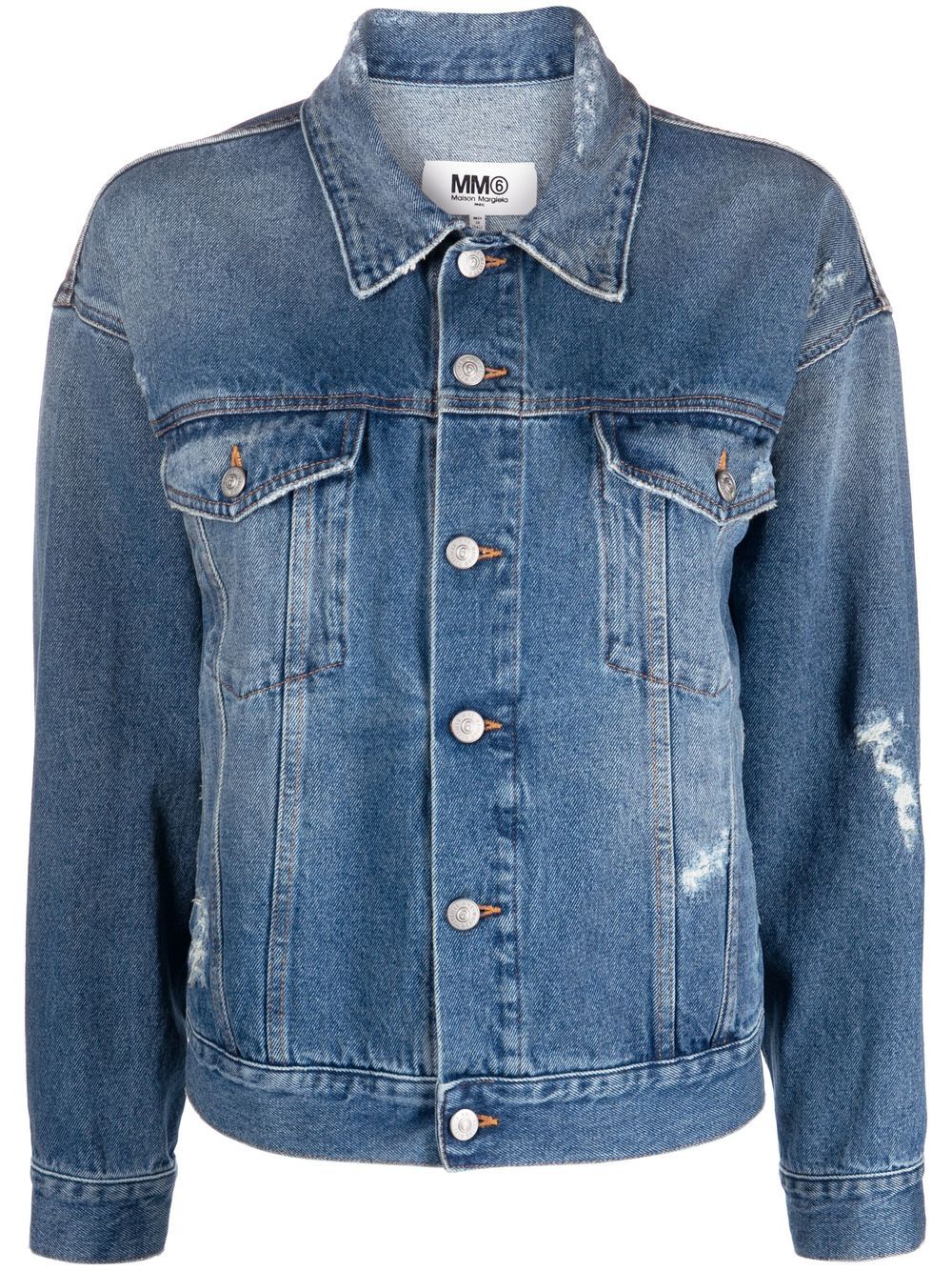 MM6 Maison Margiela distressed-effect denim jacket - Blue von MM6 Maison Margiela