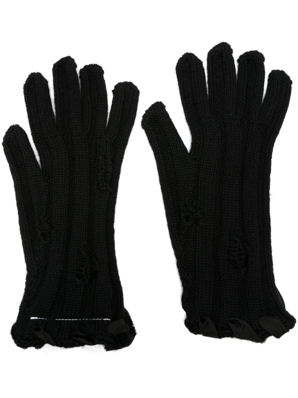 MM6 Maison Margiela distressed ribbed-knit gloves - Black von MM6 Maison Margiela